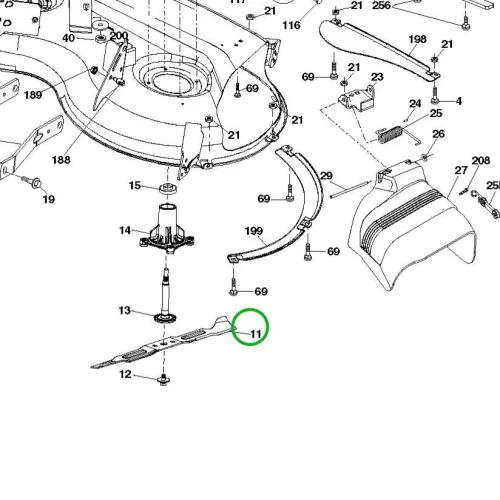 Husqvarna gyűjtős fűnyírókés 117 cm TS 346 fűnyírótraktorhoz robbantott ábra