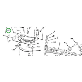 Husqvarna kormány tartókonzol TS 346, TS 38, TS 242 fűnyírótraktorhoz robbantott ábra