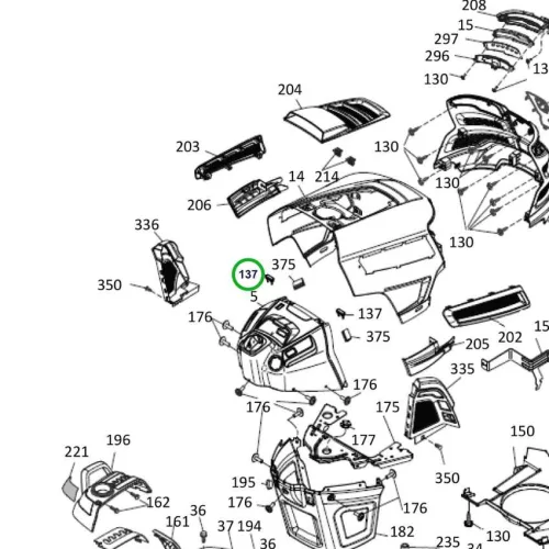 Husqvarna műszerfal ütköző TS 342, TC 342, TS 242 fűnyírótraktorhoz robbantott ábra