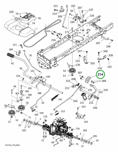 Husqvarna előremeneti pedál TC 338, TC 342, TS 346 fűnyírótraktorhoz robbantott ábra