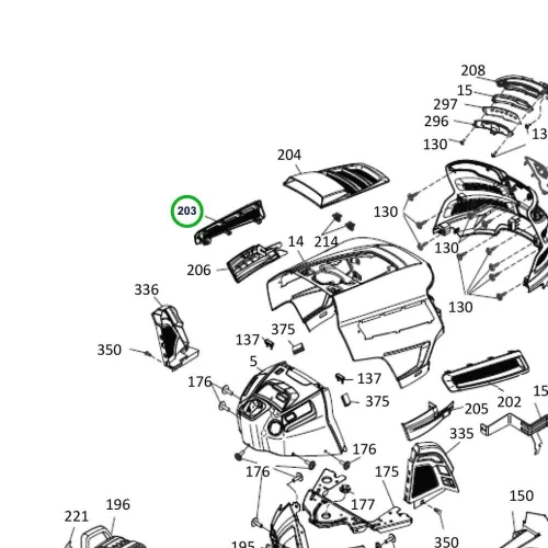 Husqvarna szellőzőfedél bal TS 342, TS 343, TC 342 fűnyírótraktorhoz robbantott ábra