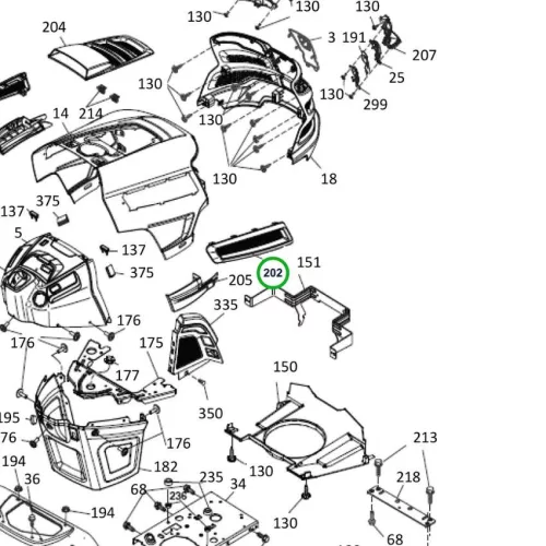 Husqvarna szellőzőfedél jobb TS 342, TS 343, TC 342 fűnyírótraktorhoz robbantott ábra