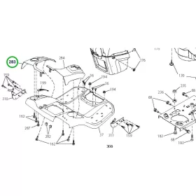 Husqvarna vágóasztal emelő konzol bal TC 138 fűnyírótraktorhoz robbantott ábra