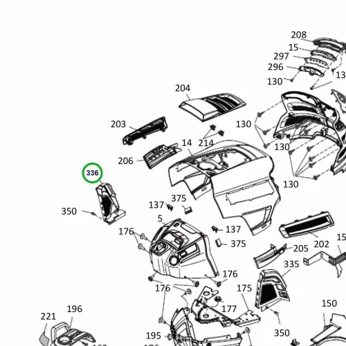Husqvarna műszerfal alsó burkolat bal fekete TS 342 fűnyírótraktorhoz robbantott ábra