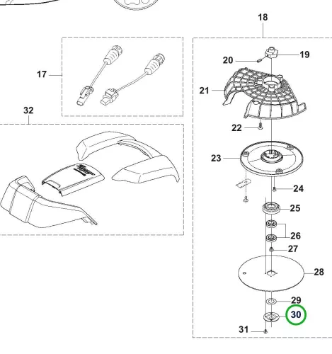 Husqvarna rugóház fedél Automower 305, 308, 320, 330 X robotfűnyíróhoz robbantott ábra