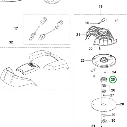 Husqvarna csapágyház Automower 305, 308, 320, 330 X robotfűnyíróhoz robbantott ábra