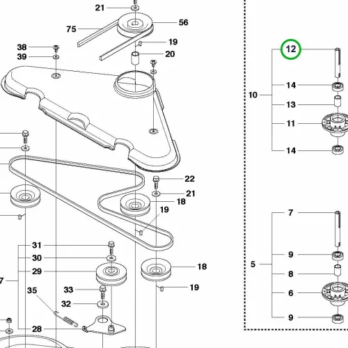 Husqvarna vágóasztal tengely Combi 112 R 422Ts AWD, P 524 riderhez robbantott ábra