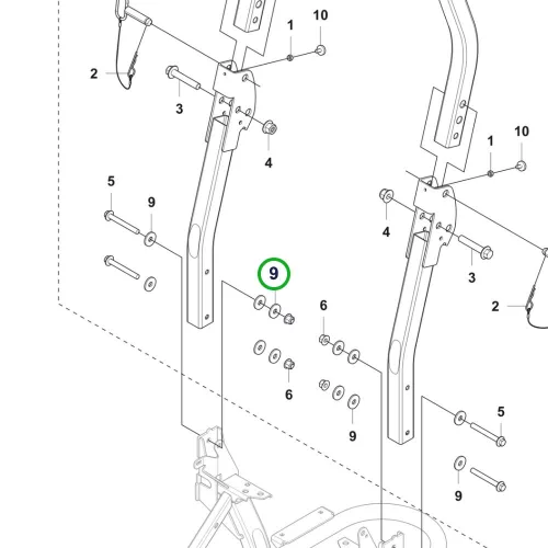 Husqvarna alátét váz 9. pozíció P 524X, P 525D riderhez robbantott ábra
