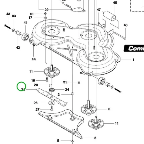 Husqvarna fűnyírókés mulcsozó 122 cm Combi 122 fűnyírótraktorhoz robbantott ábra