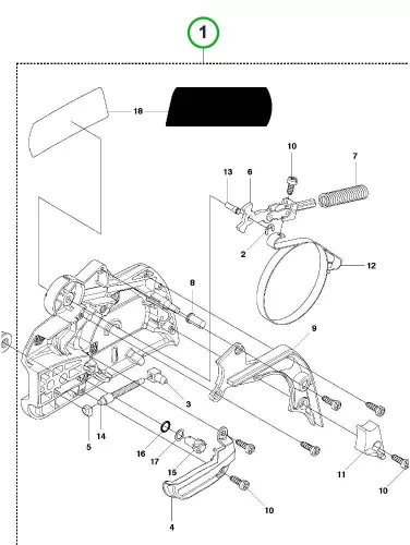 Husqvarna kuplungfedél szürke 445 II, 450 II láncfűrészhez robbantott ábra