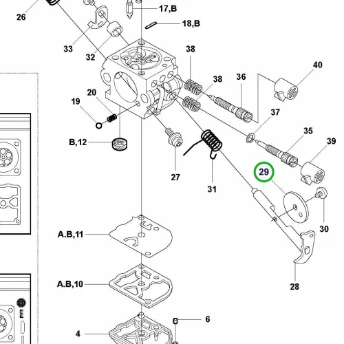Husqvarna karburátor fojtószelep 327Rx, 327RDx fűkaszához robbantott ábra