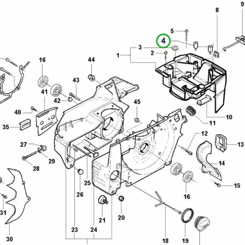 Husqvarna rezgéscsillapító elem forgattyúház 395 XP láncfűrészhez robbantott ábra