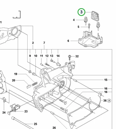 Husqvarna forgattyúház membrán 346 XP, 353 láncfűrészhez robbantott ábra