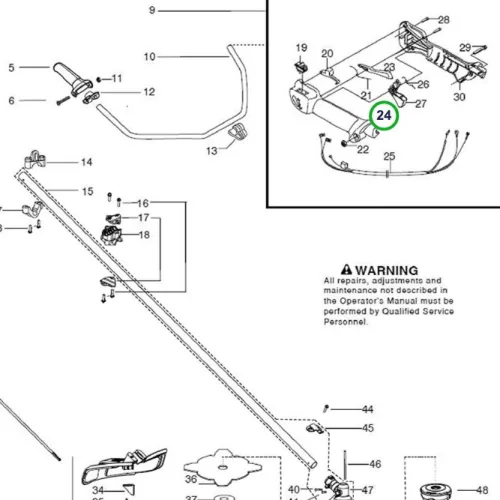 Husqvarna markolatfél bal lágy fogású 129R, 135R, 535RX fűkaszához robbantott ábra