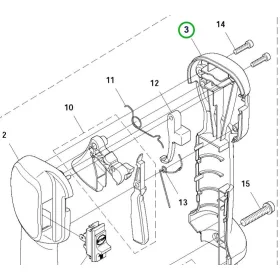 Husqvarna markolatfél jobb kemény szürke 135R, 535RX, 543RS fűkaszához robbantott ábra