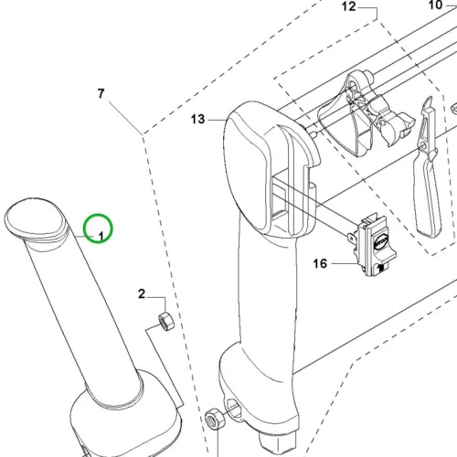 Husqvarna bal fogantyú készlet 19 mm 335Rx, 535RX fűkaszához robbantott ábra
