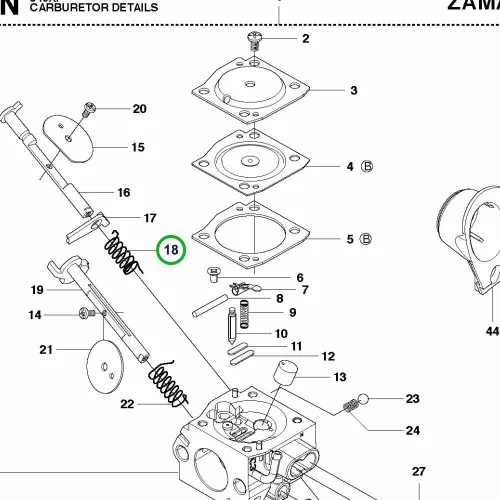 Husqvarna karburátor gázszelep rugó 346 XP, 353 láncfűrészhez robbantott ábra