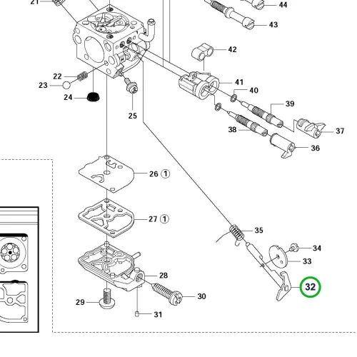 Husqvarna fojtószelep tengely komplett 345FX, 343R, 343FR fűkaszához robbantott ábra