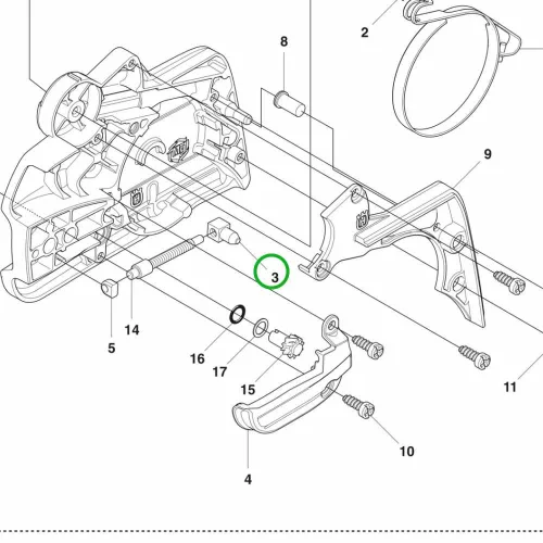 Husqvarna láncfeszítő tüske balmenetes 435, 445, 450 láncfűrészhez robbantott ábra