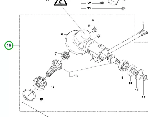 Husqvarna erősített kúpfogaskerék 535iRX, 535iFR akkus fűkaszához robbantott ábra