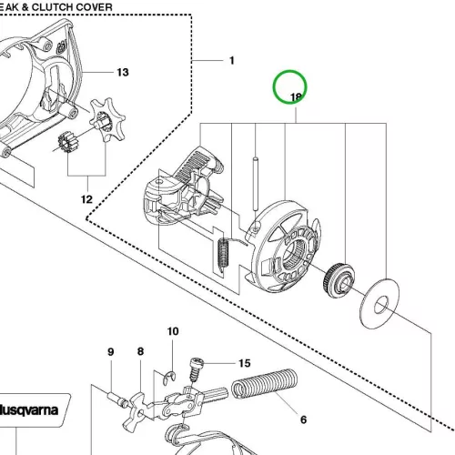 Husqvarna lefogató gomb 135, 140, 345, 435 láncfűrészhez robbantott ábra