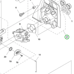 Husqvarna karburátor szigetelő fal komplett 135R, 535RX fűkaszához robbantott ábra