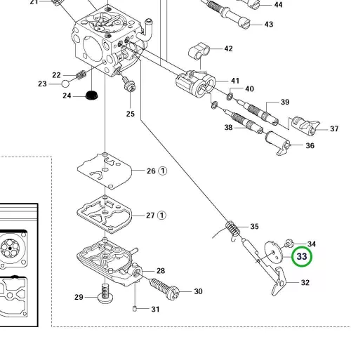 Husqvarna karburátor fojtószelep 345FX, 343R, 343FR fűkaszához robbantott ábra