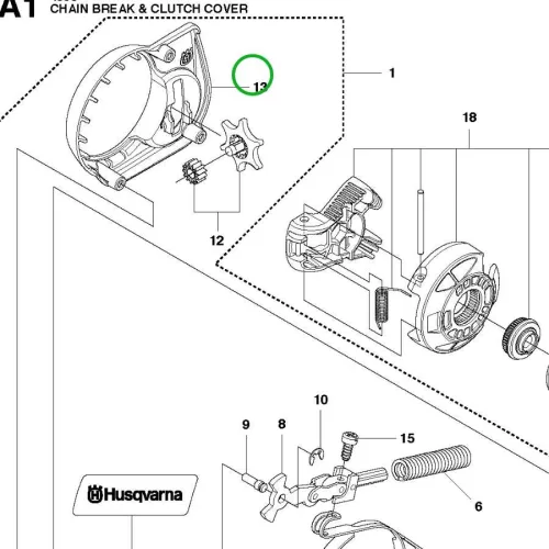 Husqvarna kipufogóvédő burkolat 135, 140, 435, 440 láncfűrészhez robbantott ábra