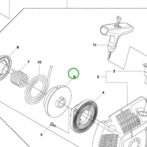 Husqvarna kötéltárcsa 340, 345, 350, 435 láncfűrészhez robbantott ábra