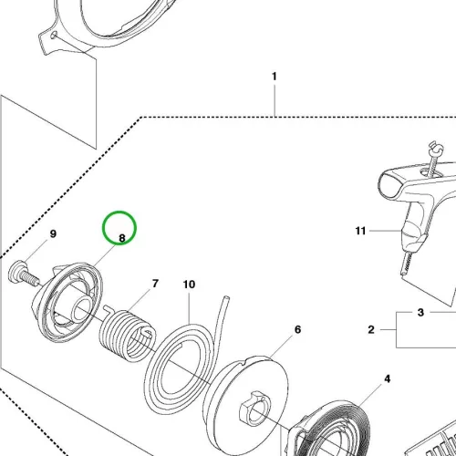 Husqvarna kötéltárcsa meghajtó 340, 345, 350, 435 láncfűrészhez robbantott ábra