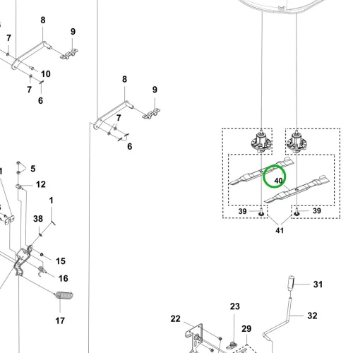 Husqvarna fűnyírókés oldalkidobós 112, 114, 215T fűnyírótraktorhoz robbantott ábra