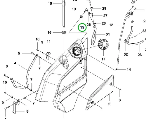 Husqvarna gumi átvezetőgyűrű üzemanyagrendszer P 520D, P 525D riderhez robbantott ábra