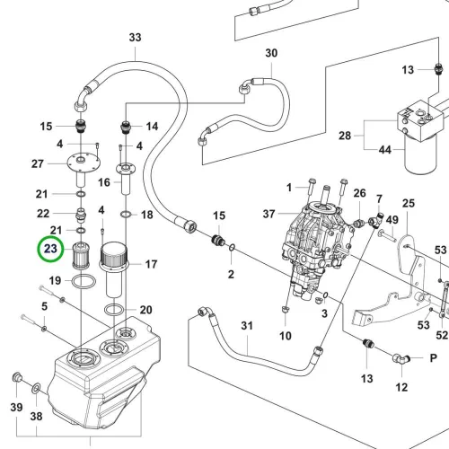 Husqvarna hidraulikaolaj szűrő P 524X, P 525DX riderhez robbantott ábra