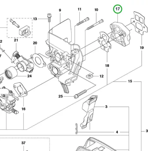 Husqvarna szívócsonk közdarab 555RXT, 555FXT fűkaszához robbantott ábra