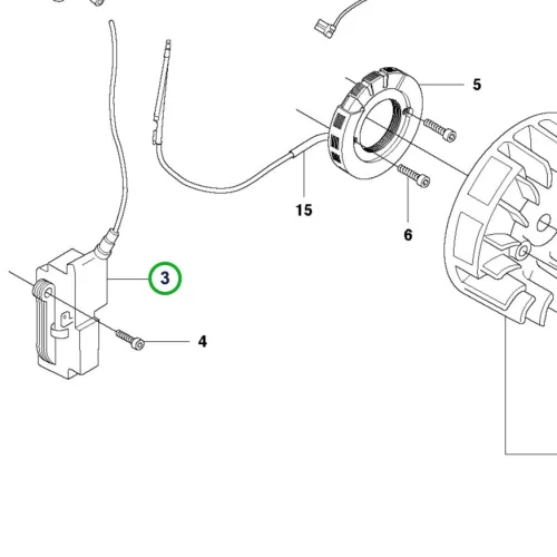 Husqvarna gyújtómodul japán 346 XP, 353, 455 Rancher láncfűrészhez robbantott ábra