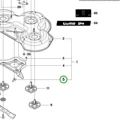 Husqvarna vágóasztal gomb R 418Ts, R 320, R 316Ts, Rider 13C riderhez robbantott ábra