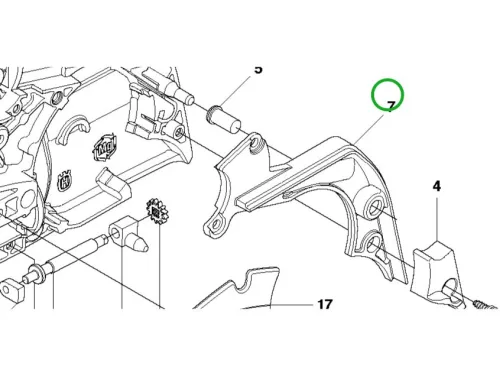 Husqvarna fékburkolat fedél 445 II, 450 II, 455 Rancher láncfűrészhez robbantott ábra