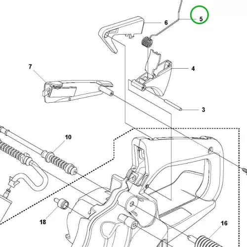 Husqvarna gázkar rugó 135, 435, 445, 545 láncfűrészhez robbantott ábra