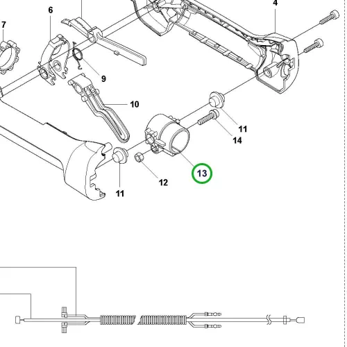 Husqvarna gázkar tartóelem 525LK, 535RXT fűkaszához robbantott ábra