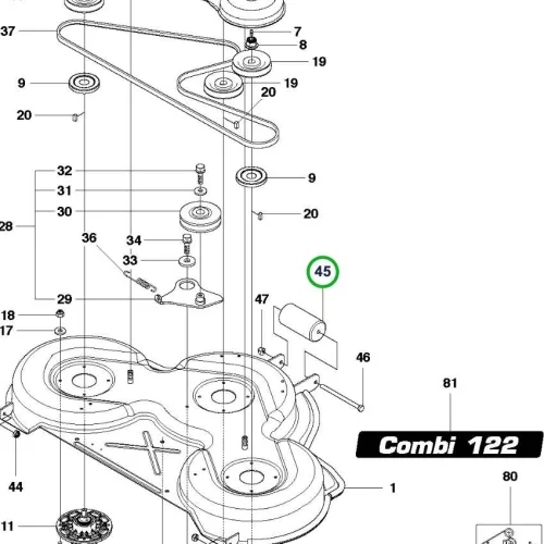 Husqvarna támasztógörgő Combi 122 R 422Ts, P 524EFI riderhez robbantott ábra
