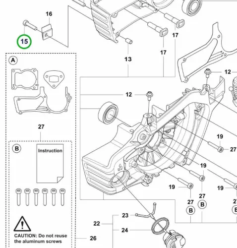 Husqvarna forgattyúház csavar 592 XP, 585 láncfűrészhez robbantott ábra