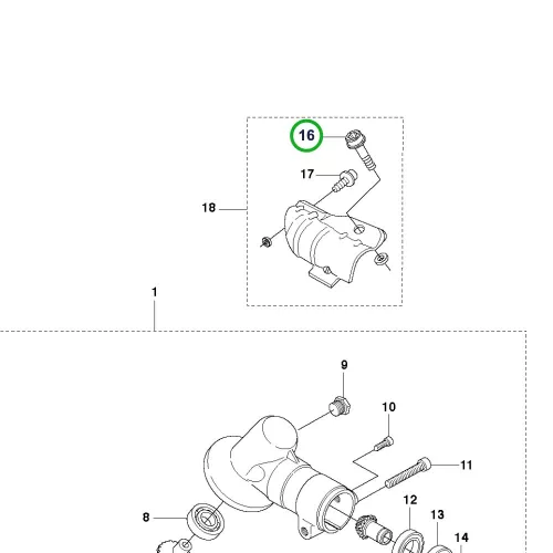 Husqvarna szöghajtómű csavar 16. pozíció 525LK, 525RX fűkaszához robbantott ábra