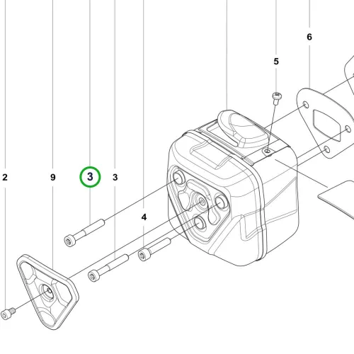 Husqvarna kipufogódob csavar 592 XP, 585 láncfűrészhez robbantott ábra