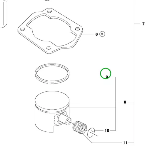 Husqvarna dugattyúgyűrű 45 mm 254, 340, 345, 353 láncfűrészhez robbantott ábra