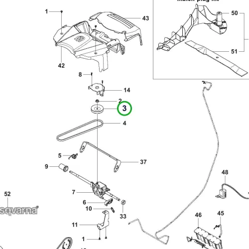 Husqvarna szíjtárcsa vágóasztalhoz LC 353V, LC 353VE fűnyíróhoz robbantott ábra