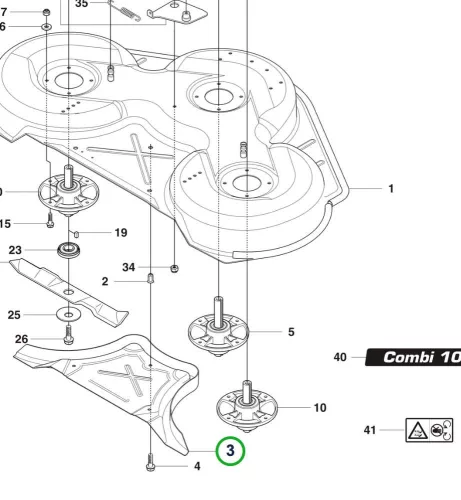 Husqvarna vágóasztal záródugó C103 R 214TC, R 316T, R 216 AWD riderhez robbantott ábra