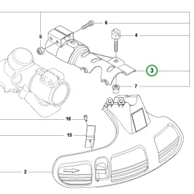Husqvarna szórásvédő rögzítőlemez 555FXT tisztítófűrészhez robbantott ábra