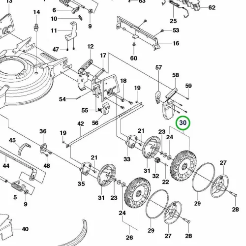 Husqvarna hátsó kerék LC 48V, LC 53 e fűnyíróhoz robbantott ábra