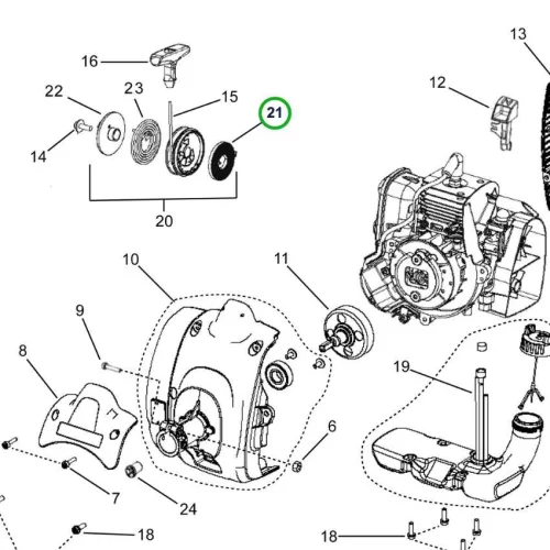 Husqvarna házrugó 129C, 129LK, 128C szegélyvágóhoz robbantott ábra