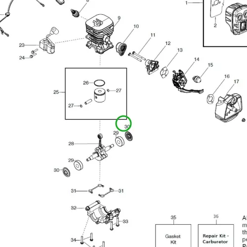 Husqvarna főtengely szimmering 125B, 125BVx lombfúvóhoz robbantott ábra